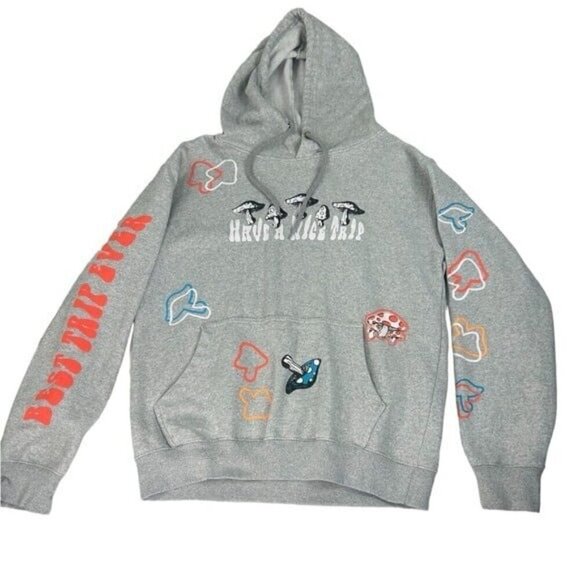 Eighty Eight Men SZ S Jogger Hoodie Mushroom Sweatshirt "HAVE A NICE TRIP" Fairy - Picture 1 of 8